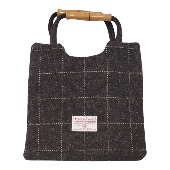 Harris Tweed Handbags - Harris Tweed Brown Checkered Tote Bag Style With Wood Handles